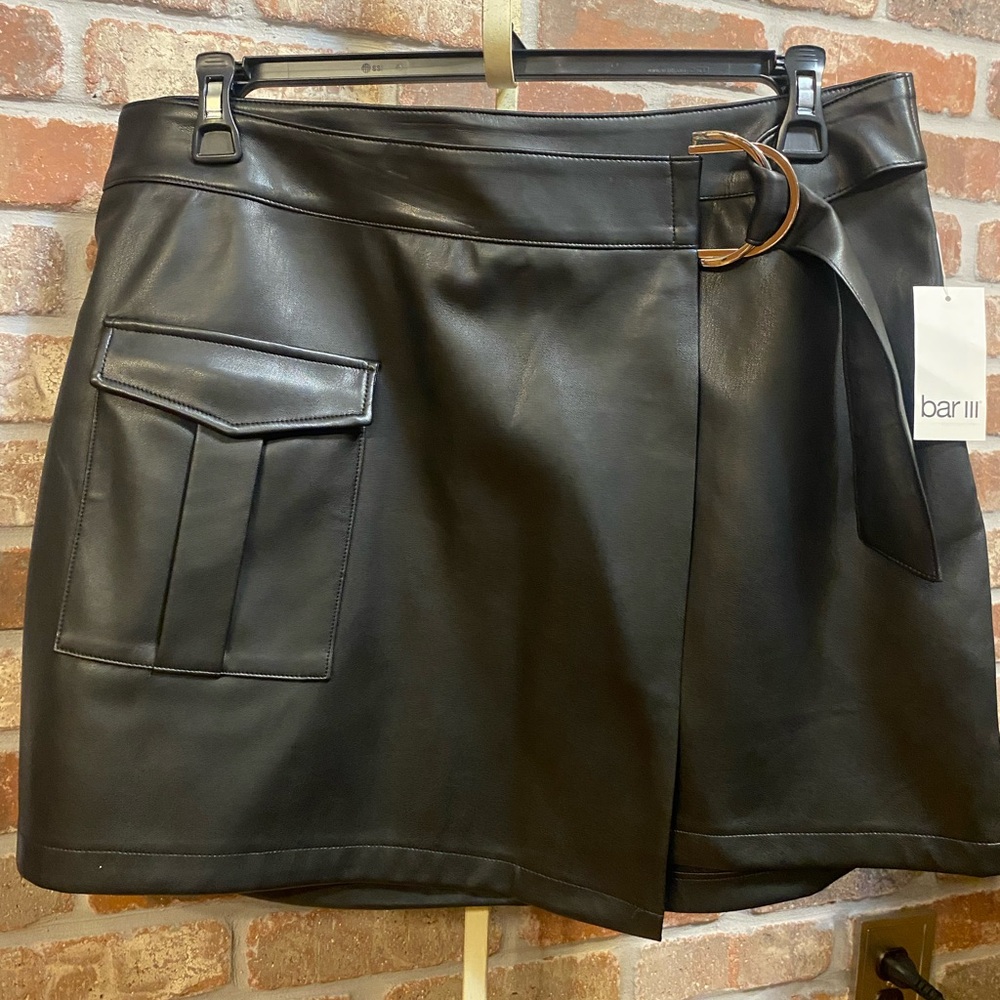 NWT Bar III Black Faux Leather Wrap Skirt